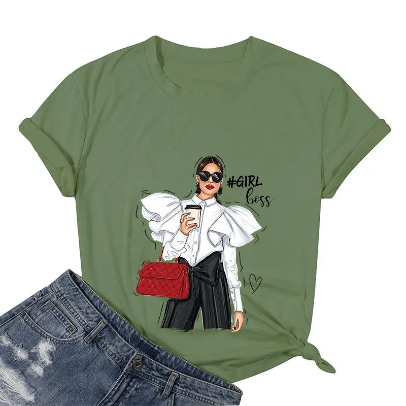Girl Boss With Coffee Cotton Tee