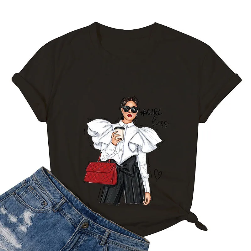 Girl Boss With Coffee Cotton Tee