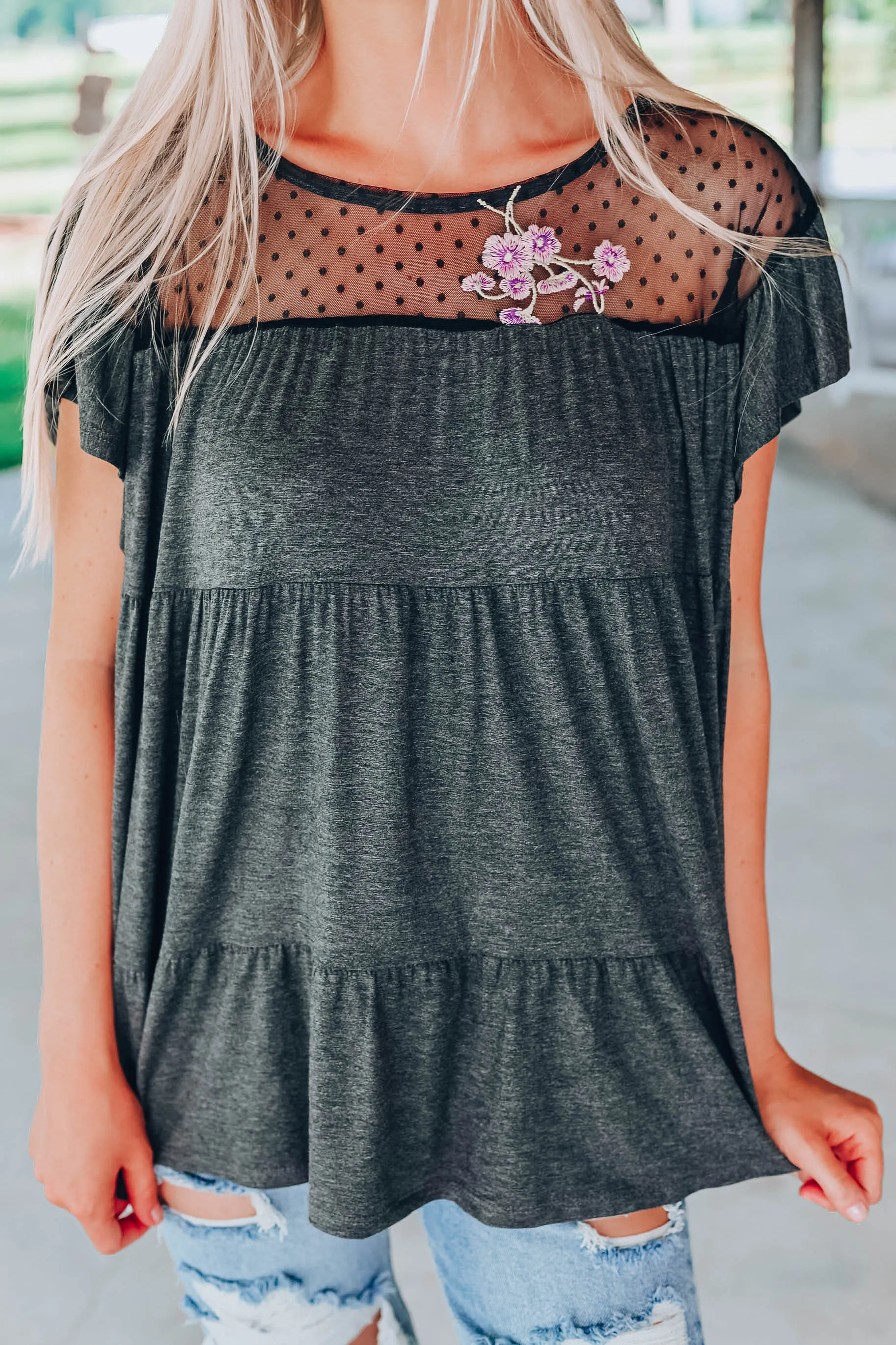 Giving Your All Baby Doll Top - Charcoal