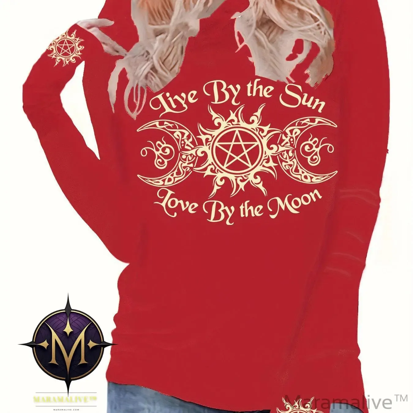 Gothic Graphic Print Hooded T-shirt, Casual Long Sleeve T-shirt For Spring & Fall, Women's Clothing