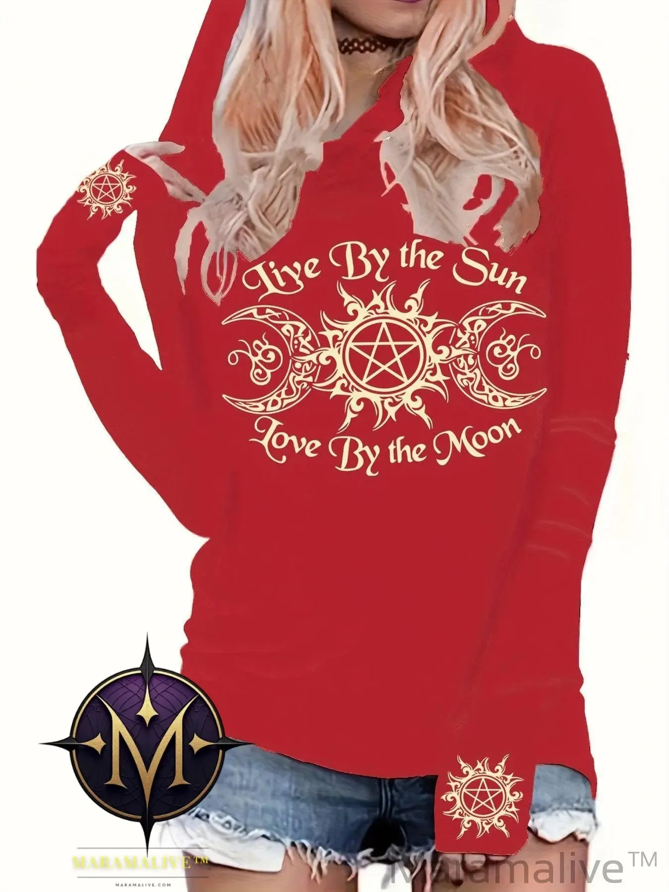 Gothic Graphic Print Hooded T-shirt, Casual Long Sleeve T-shirt For Spring & Fall, Women's Clothing