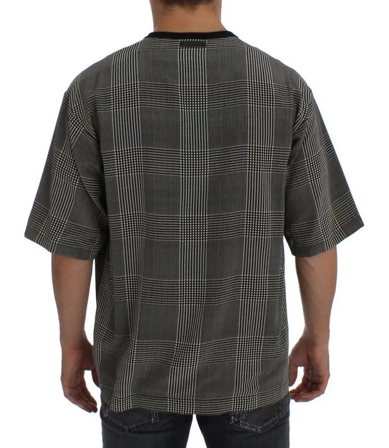 Gray Checkered Silk Crewneck T-shirt