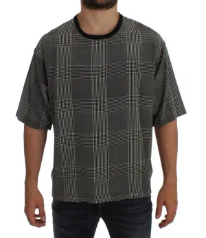 Gray Checkered Silk Crewneck T-shirt