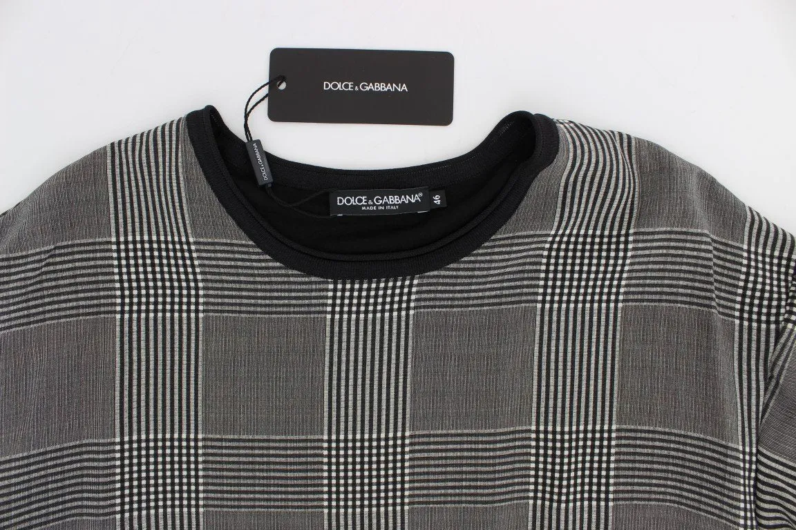 Gray Checkered Silk Crewneck T-shirt