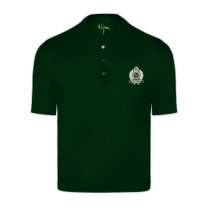 Green Round Neck Short Sleeve T-Shirt with 3 Buttons