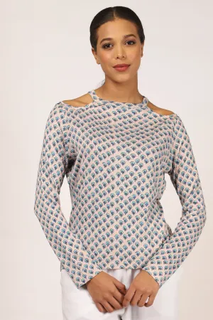 Grey Floral Off-Shoulder Cashmere Top