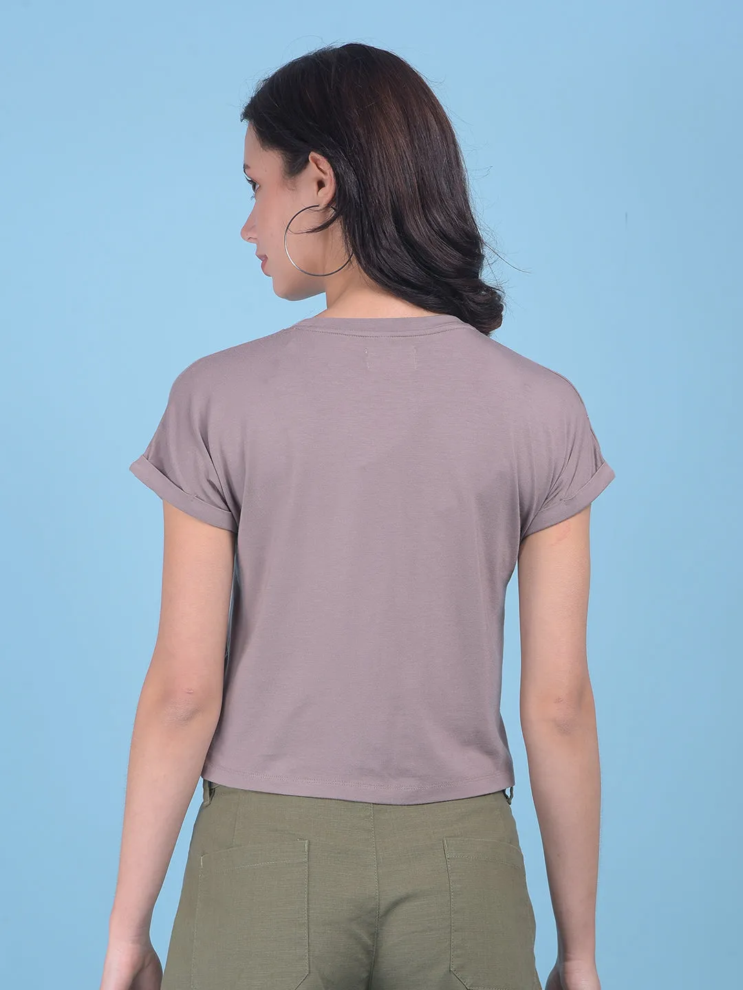 Grey Graphic Print Crop T-Shirt