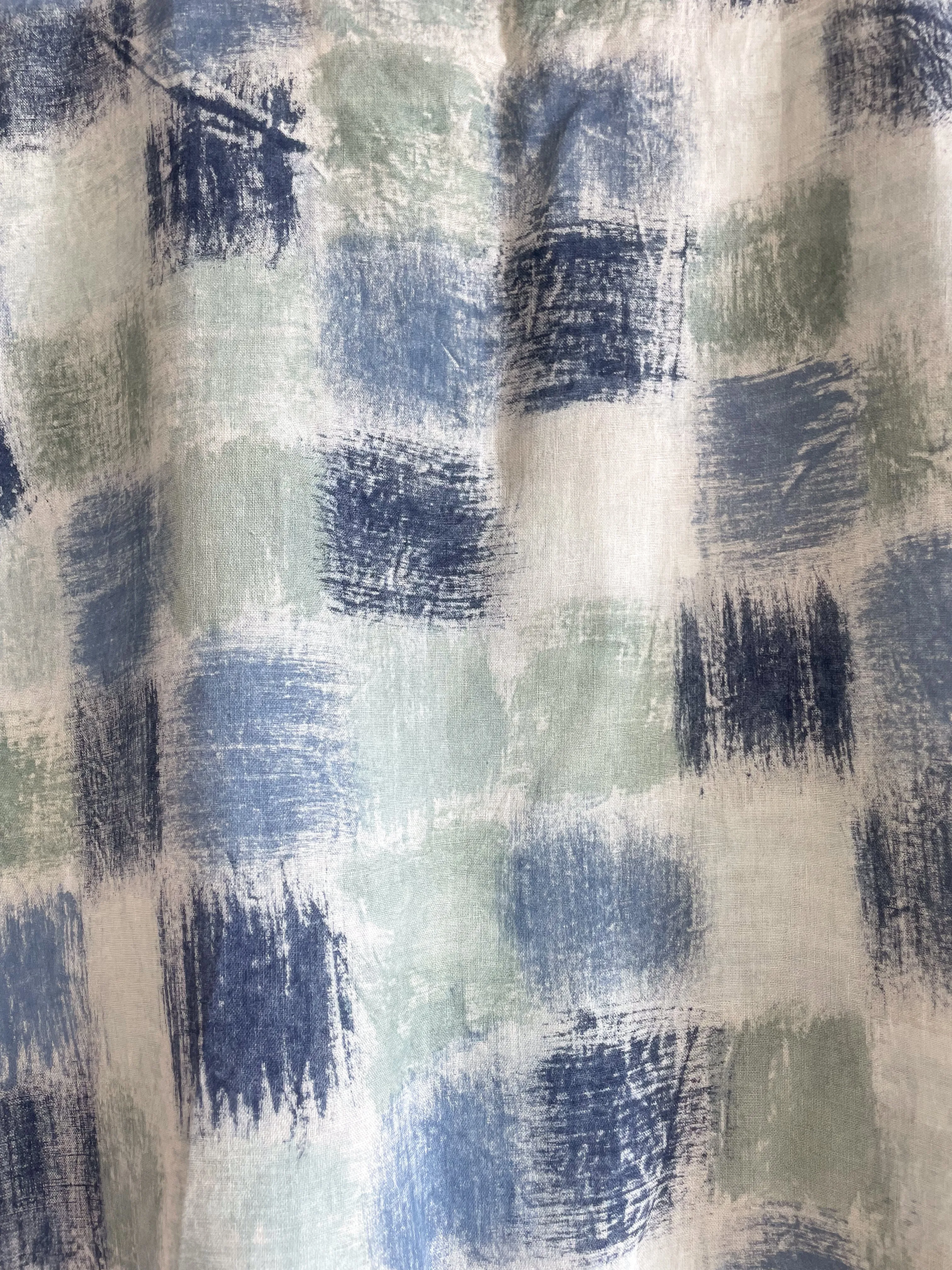Hand Painted & Dyed Linen Short Sleeve Top - Indigo Basket Weave