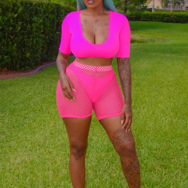 Hirigin Sexy Fishnet Women Beach Shorts Bikini Cover Up Pants 2020 New High Waist Solid Short Pants Women Bathing Suit Swimwear