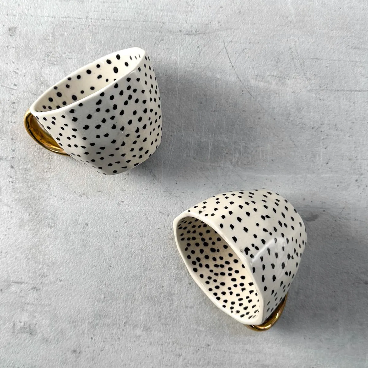 Home Artisan Charlotte Polka Dot Handmade Ceramic Cup with Golden Handle - Set of 2