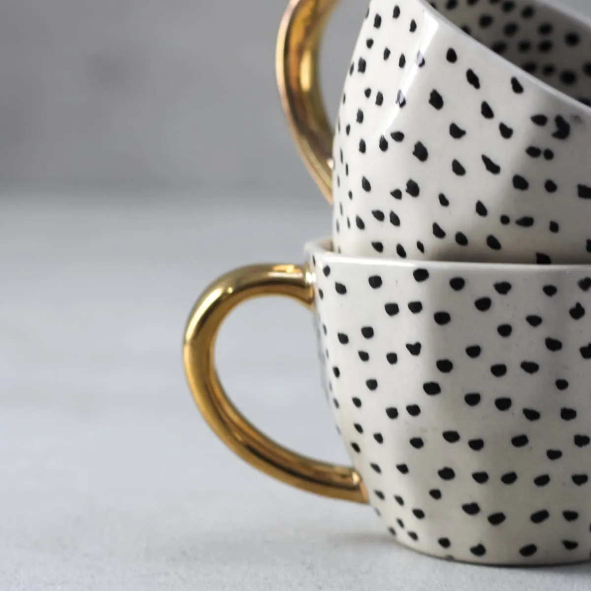 Home Artisan Charlotte Polka Dot Handmade Ceramic Cup with Golden Handle - Set of 2