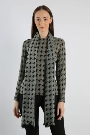 Hounds Tooth Silk Wool Cashmere Sweater and Scarf Set