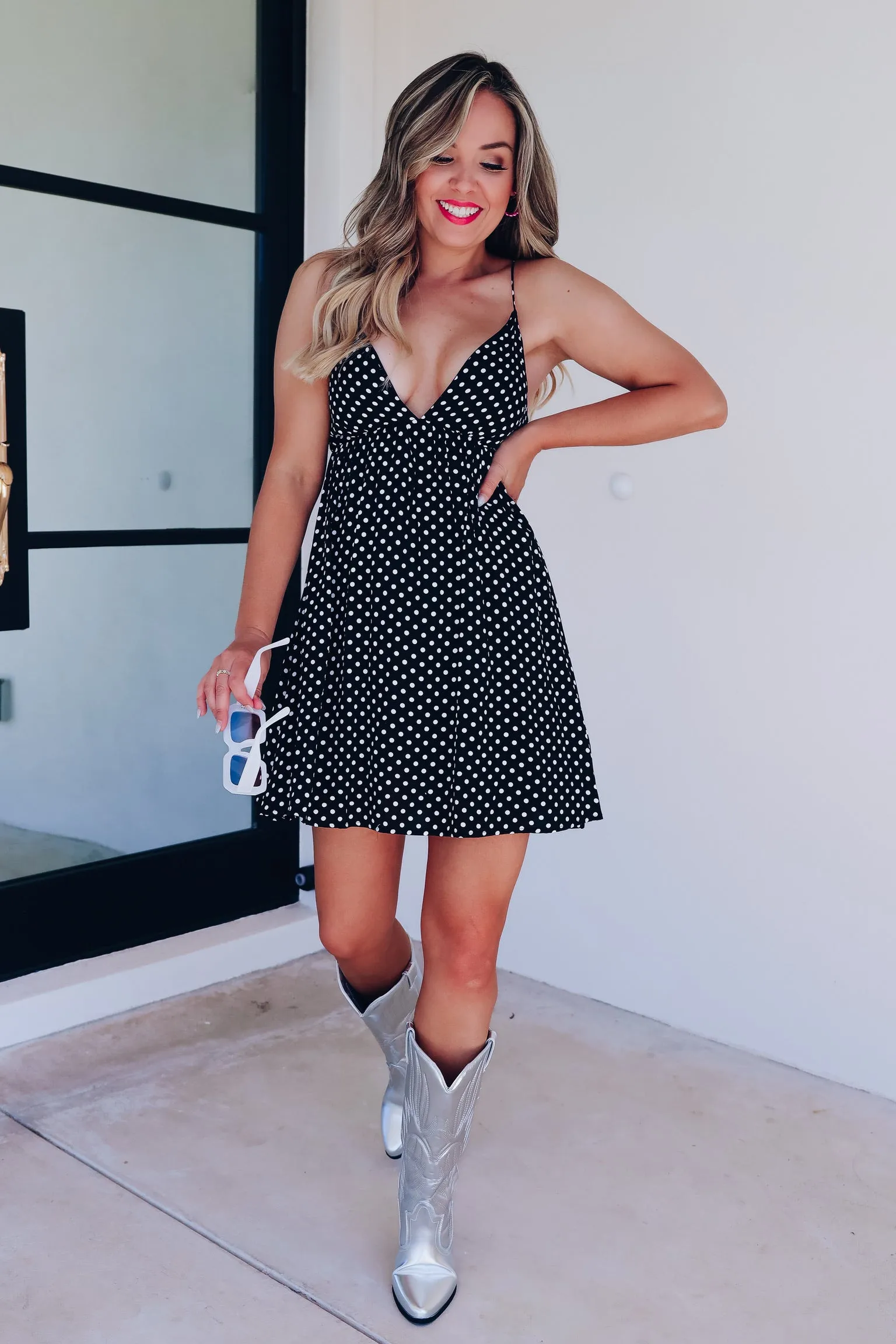 Hyland Polka Dot Mini Dress - Black
