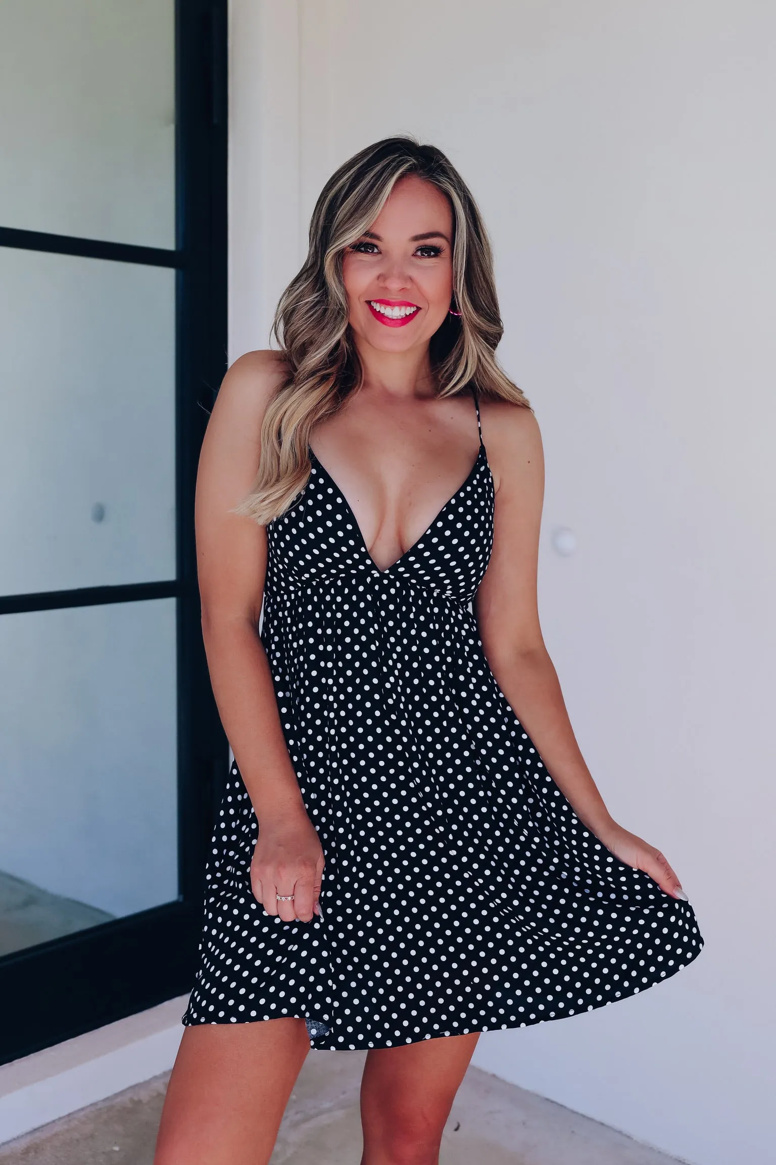 Hyland Polka Dot Mini Dress - Black