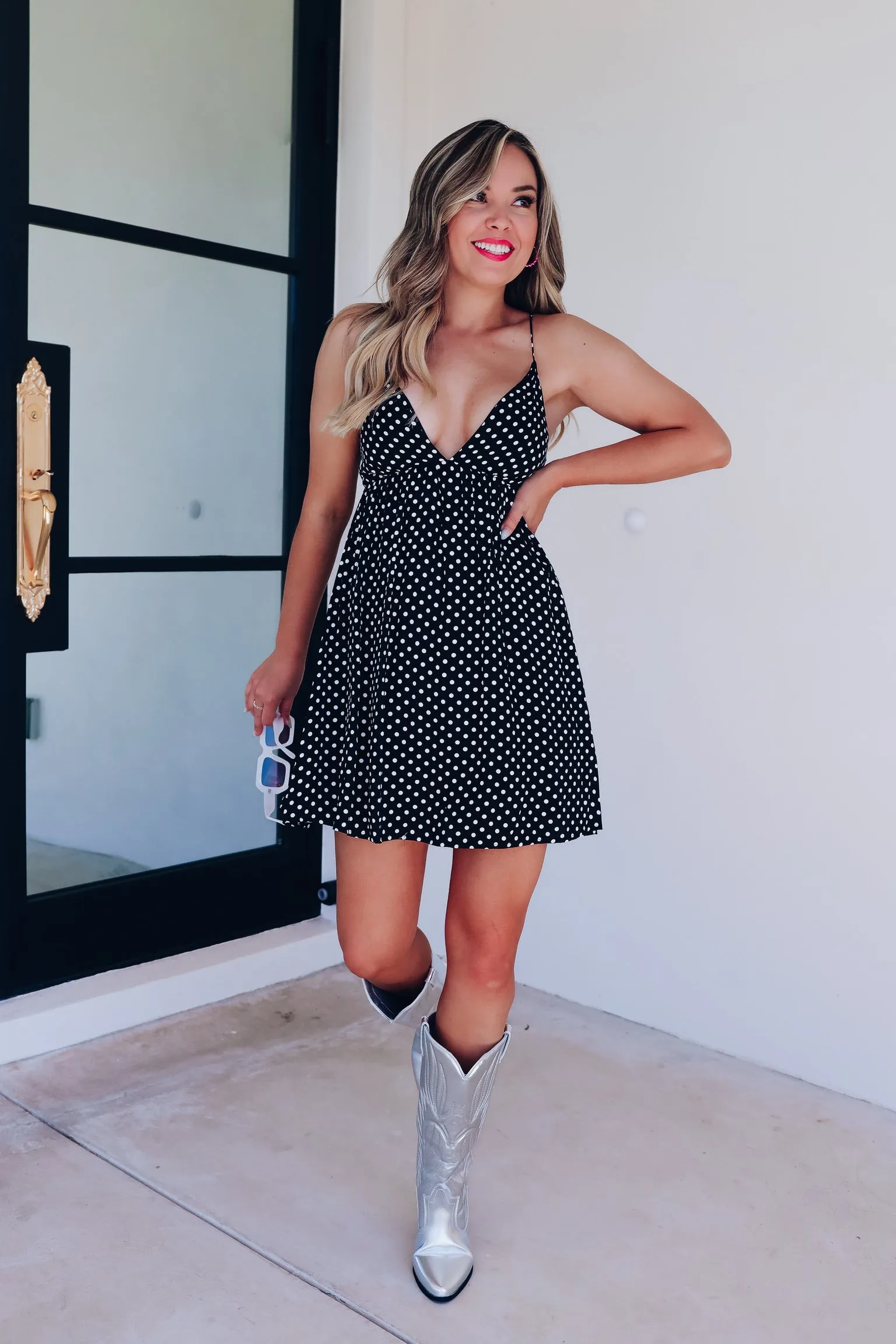 Hyland Polka Dot Mini Dress - Black
