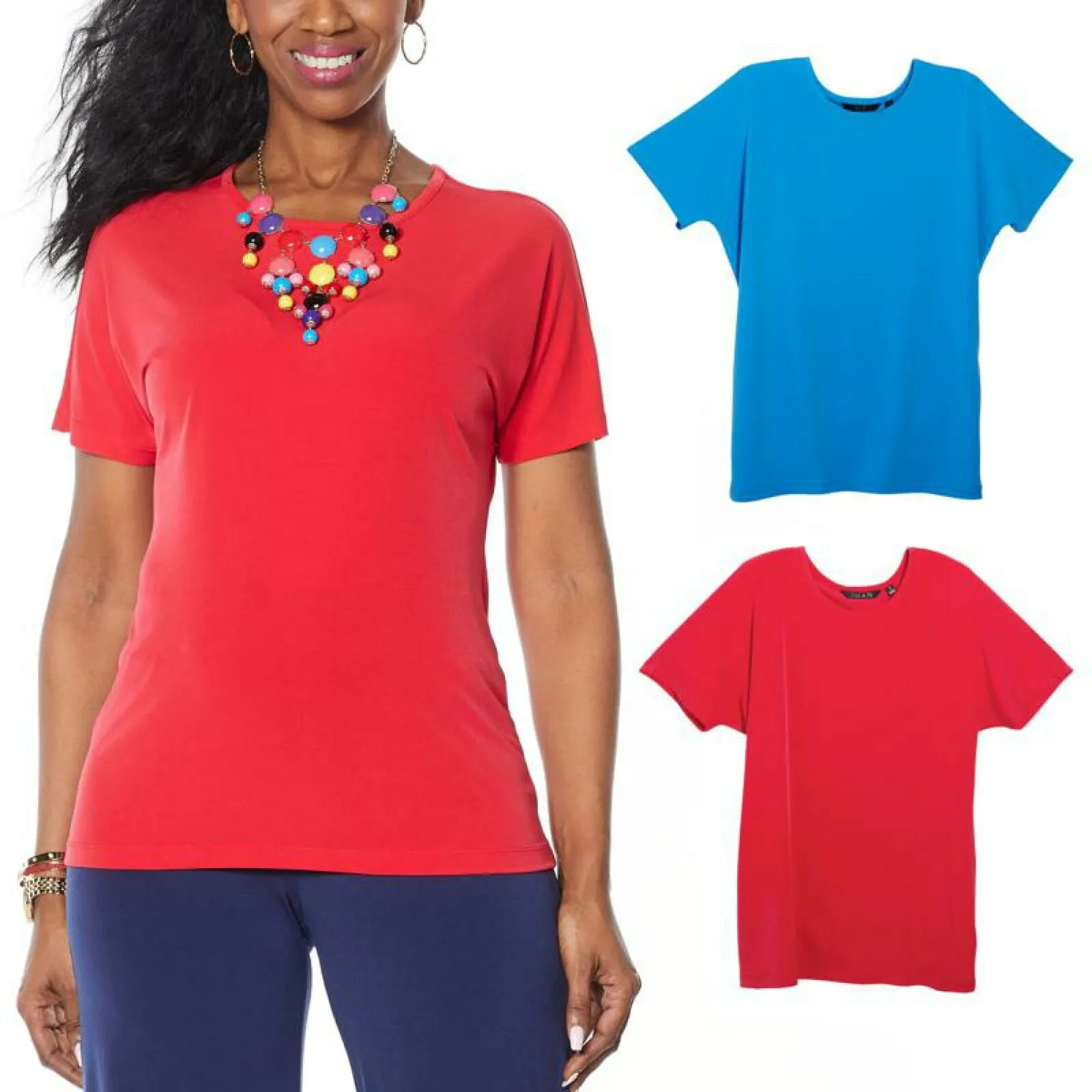 IMAN Women's City Chic 2 Pack of T-Shirts and Necklace