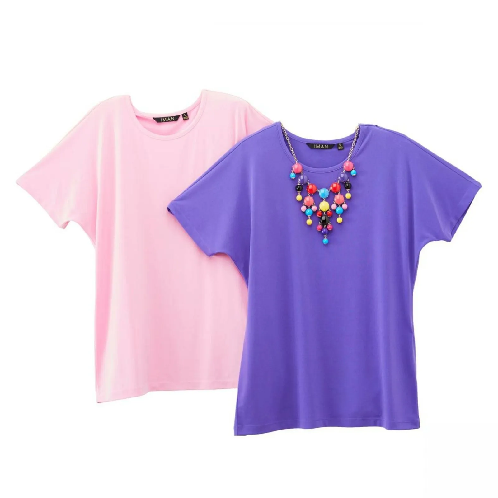IMAN Women's City Chic 2 Pack of T-Shirts and Necklace