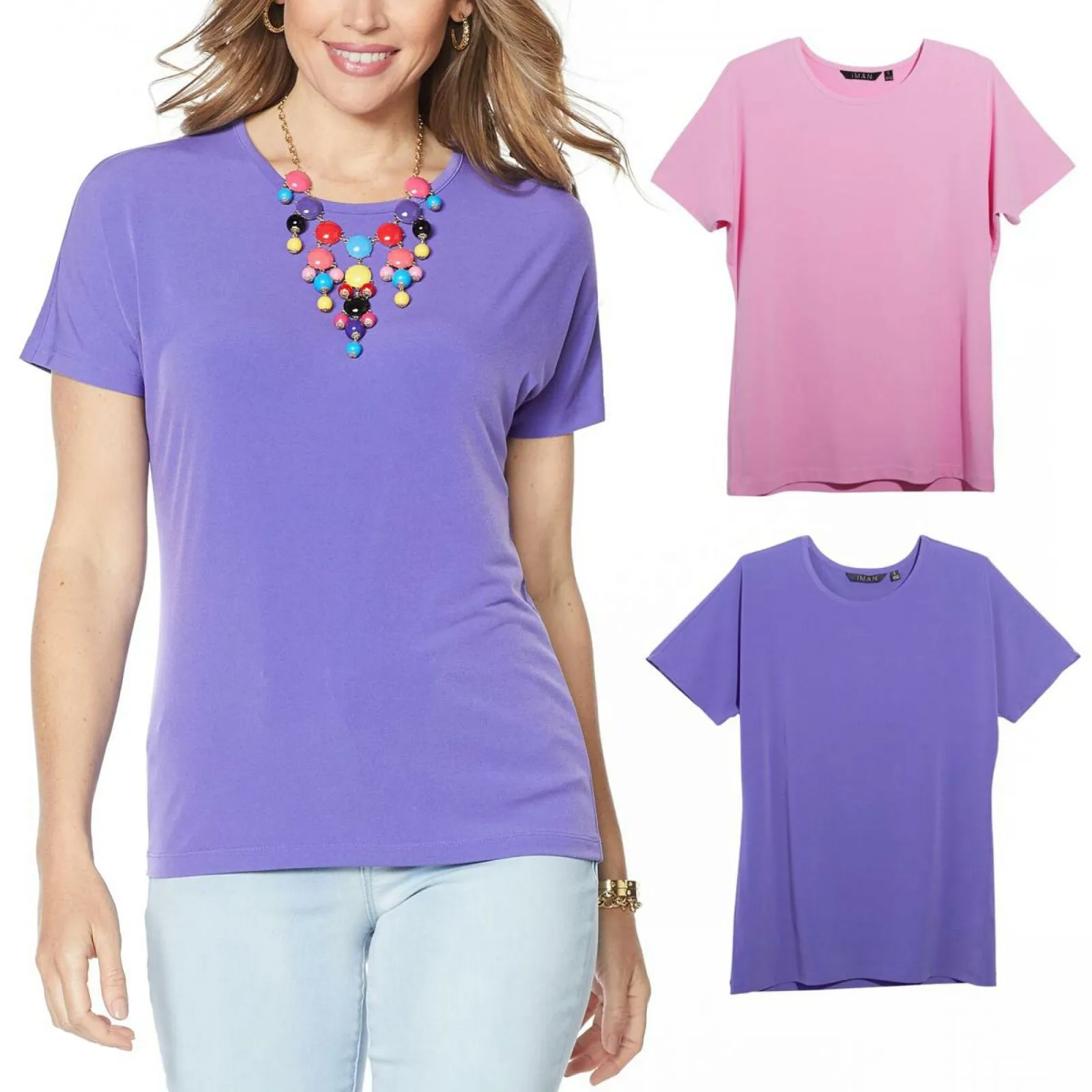 IMAN Women's City Chic 2 Pack of T-Shirts and Necklace
