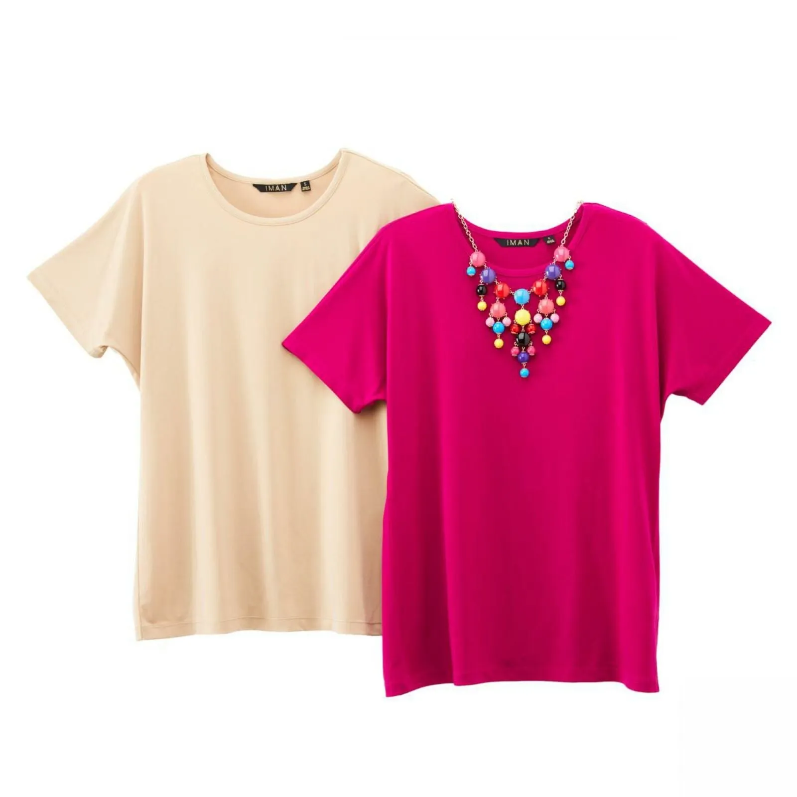 IMAN Women's City Chic 2 Pack of T-Shirts and Necklace