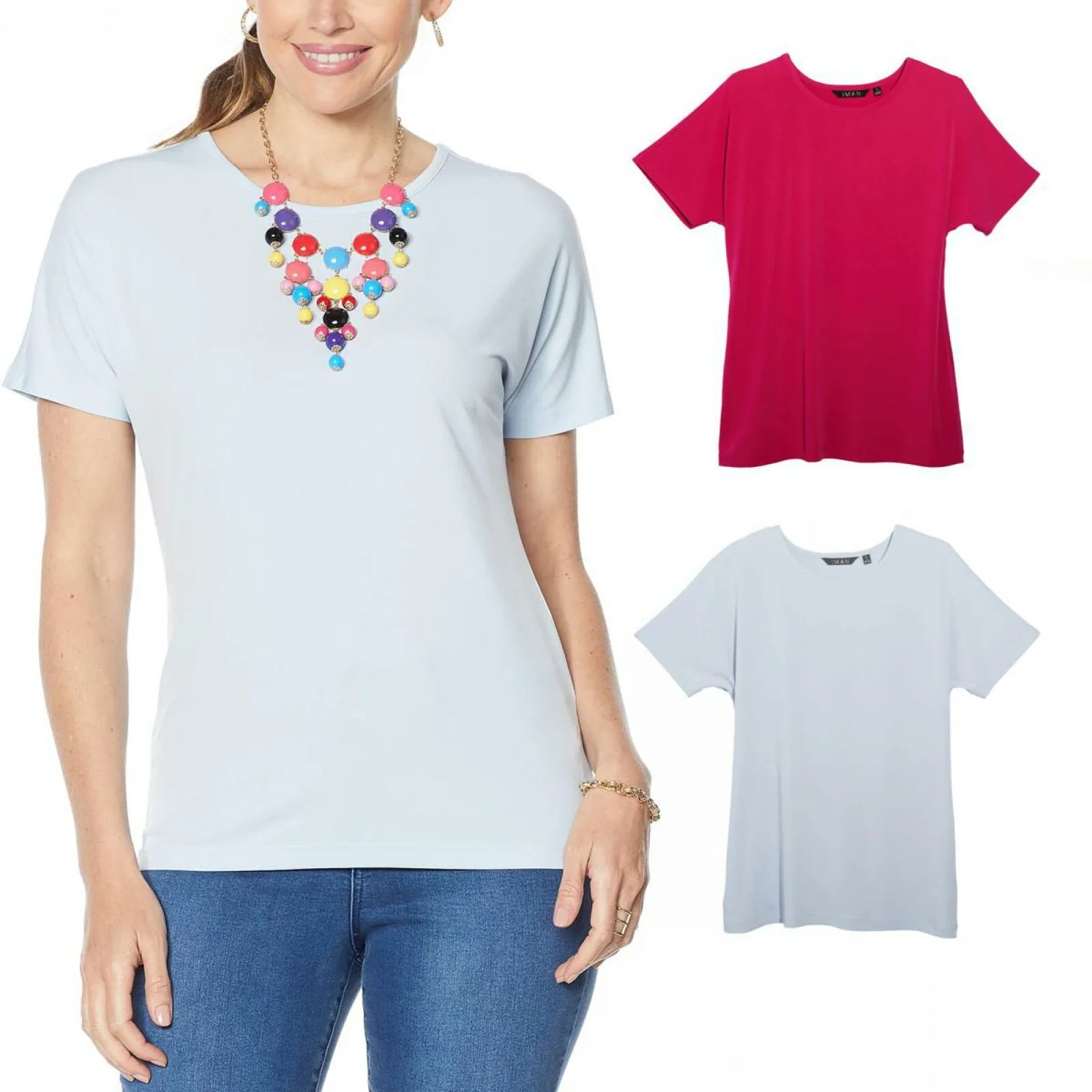 IMAN Women's City Chic 2 Pack of T-Shirts and Necklace