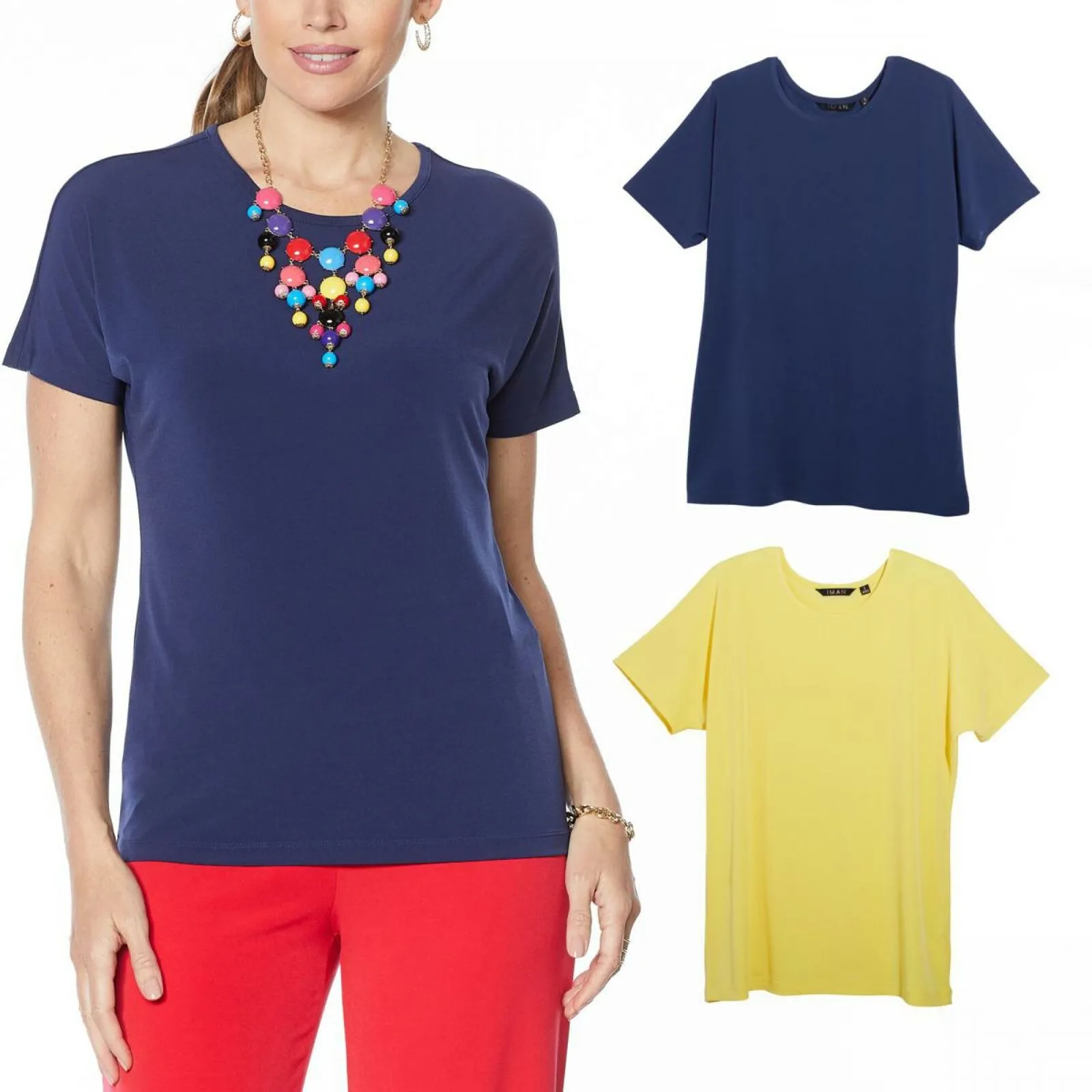 IMAN Women's City Chic 2 Pack of T-Shirts and Necklace