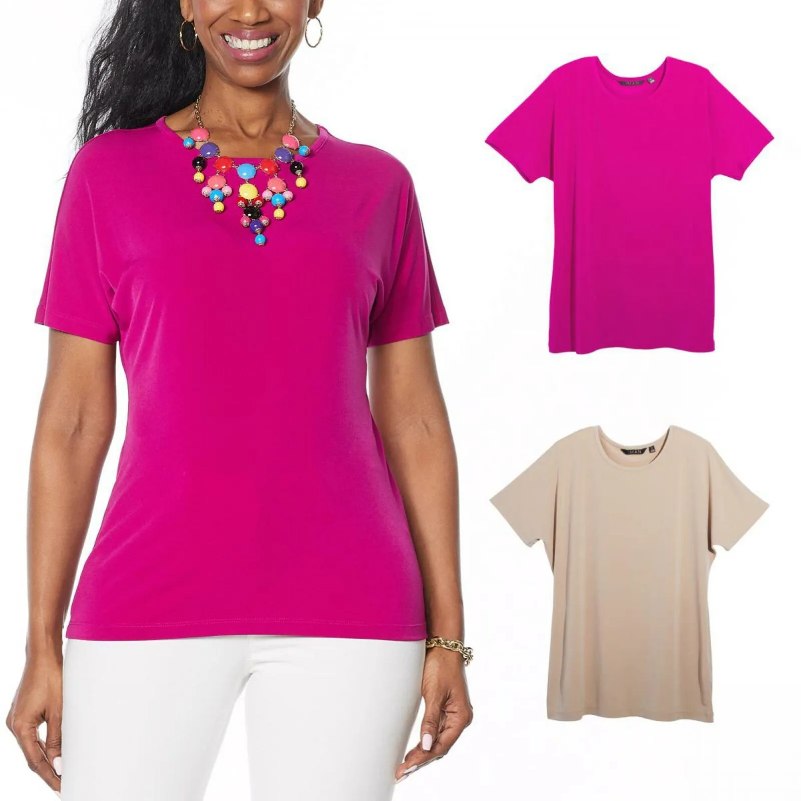 IMAN Women's City Chic 2 Pack of T-Shirts and Necklace