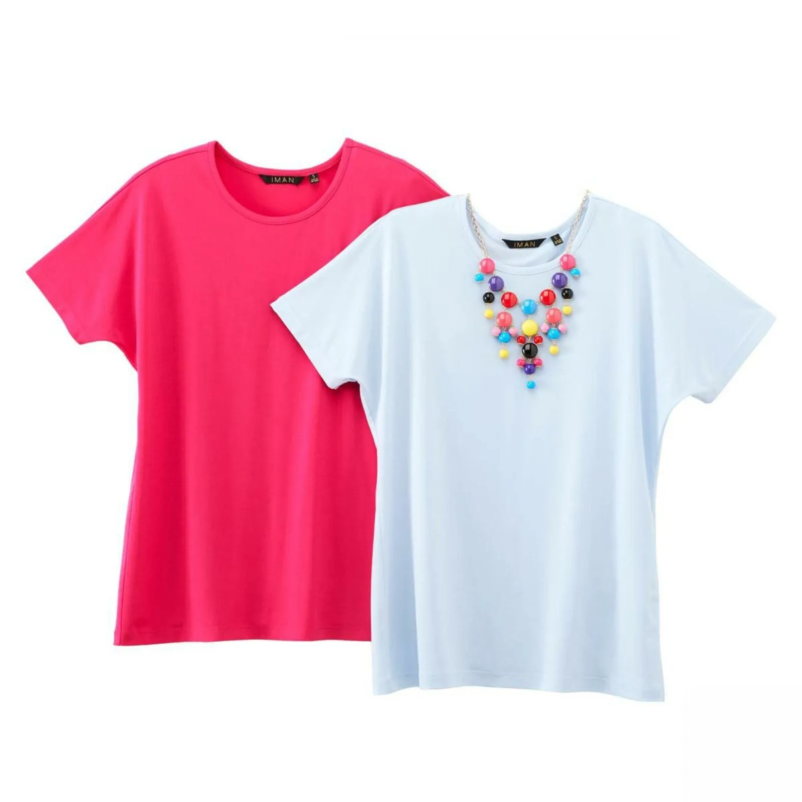 IMAN Women's City Chic 2 Pack of T-Shirts and Necklace