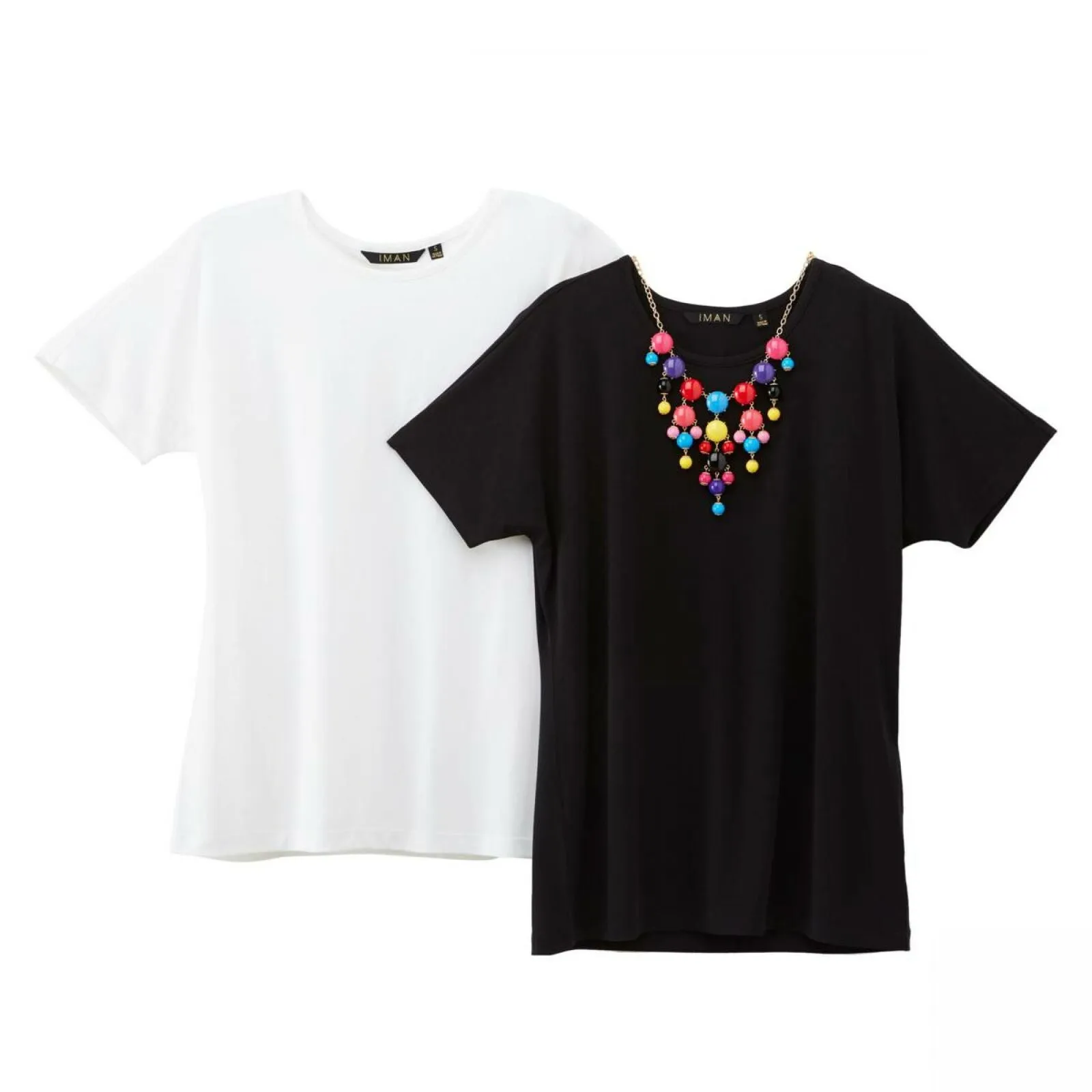 IMAN Women's City Chic 2 Pack of T-Shirts and Necklace