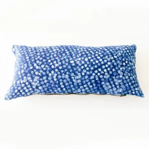 Indigo Blue Dot Batik Linen Lumbar Toss Pillow