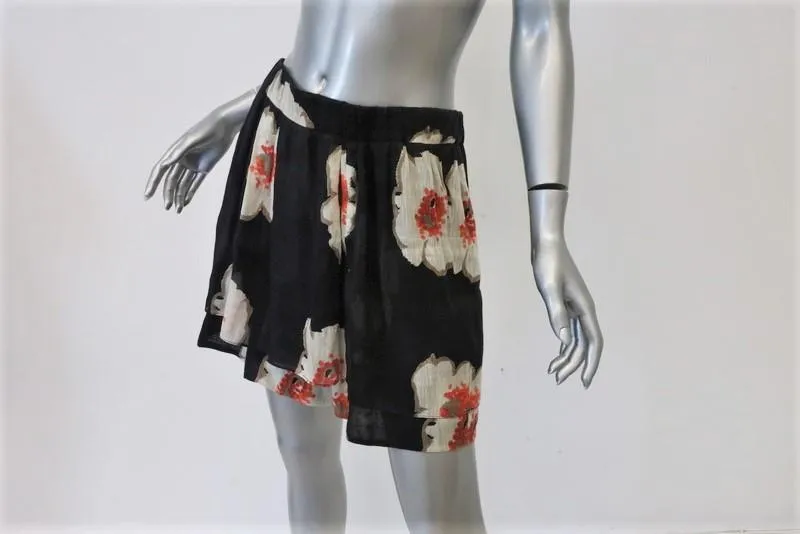 Isabel Marant Etoile Tiered Mini Skirt Rylan Black Floral Linen-Silk Size 42