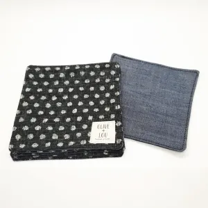 Japanese Cloth Coasters in Black Polka Dot   Denim