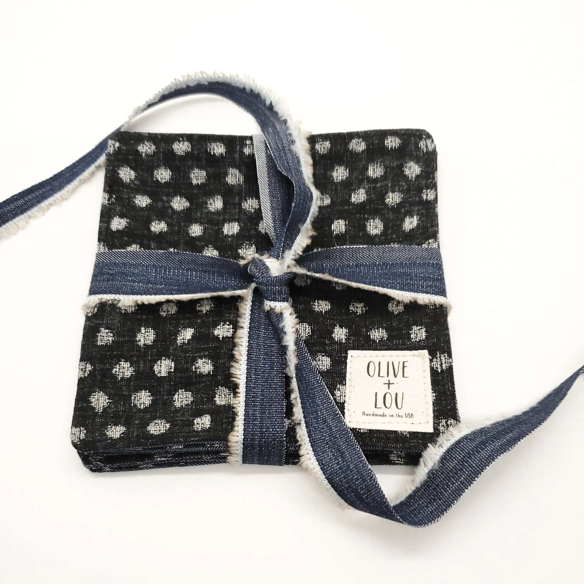 Japanese Cloth Coasters in Black Polka Dot   Denim