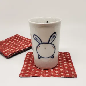 Japanese Cloth Coasters in Red Polka Dot   Denim