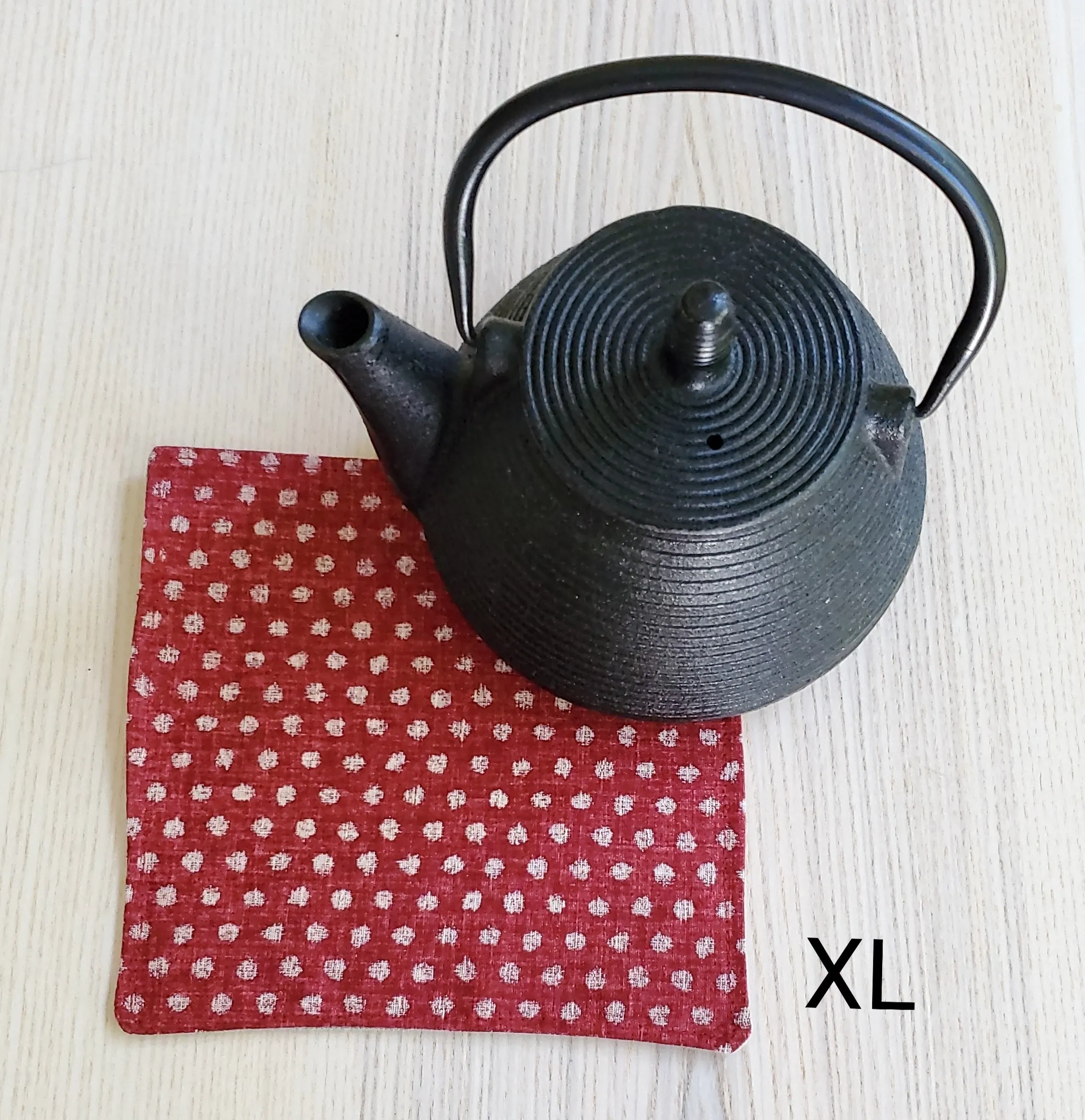 Japanese Cloth Coasters in Red Polka Dot   Denim