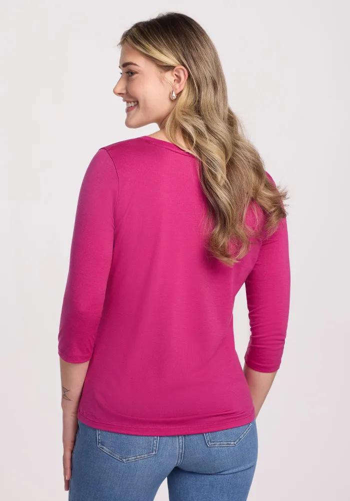 Jenny 3/4 Sleeve Crew Neck - Berry Punch