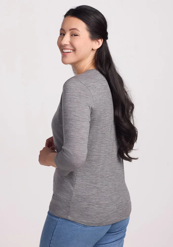 Jenny 3/4 Sleeve Crew Neck - Graphite Heather