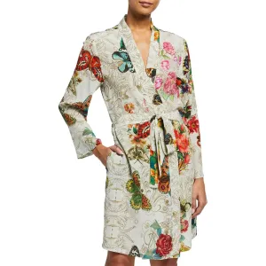 Johnny Was Evelyn Sleepwear Belted Robe Home Lounge Cream Butterfly Floral New