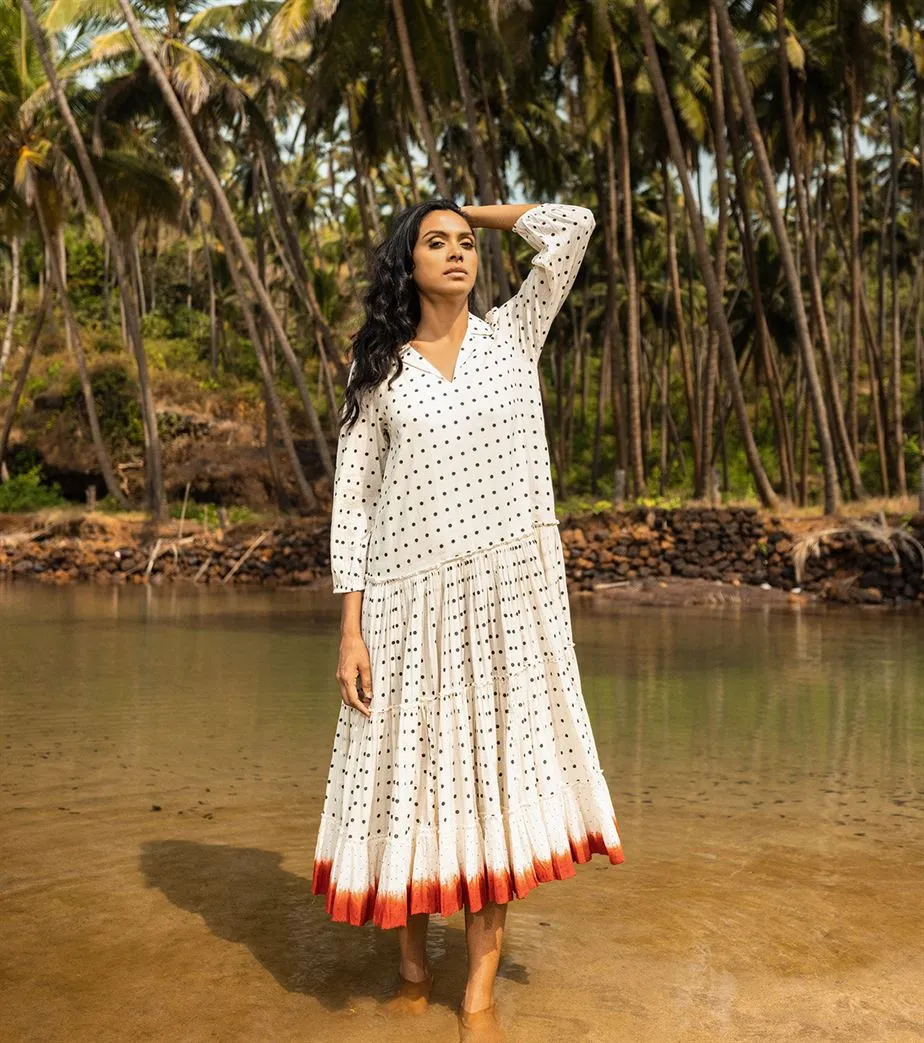 Khara Kapas I  Oh carol I Cotton Mulmul Hold my hand Dress White and red KK-24-32