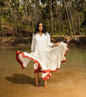 Khara Kapas I  Oh carol I Cotton Mulmul Hold my hand Dress White and red KK-24-32