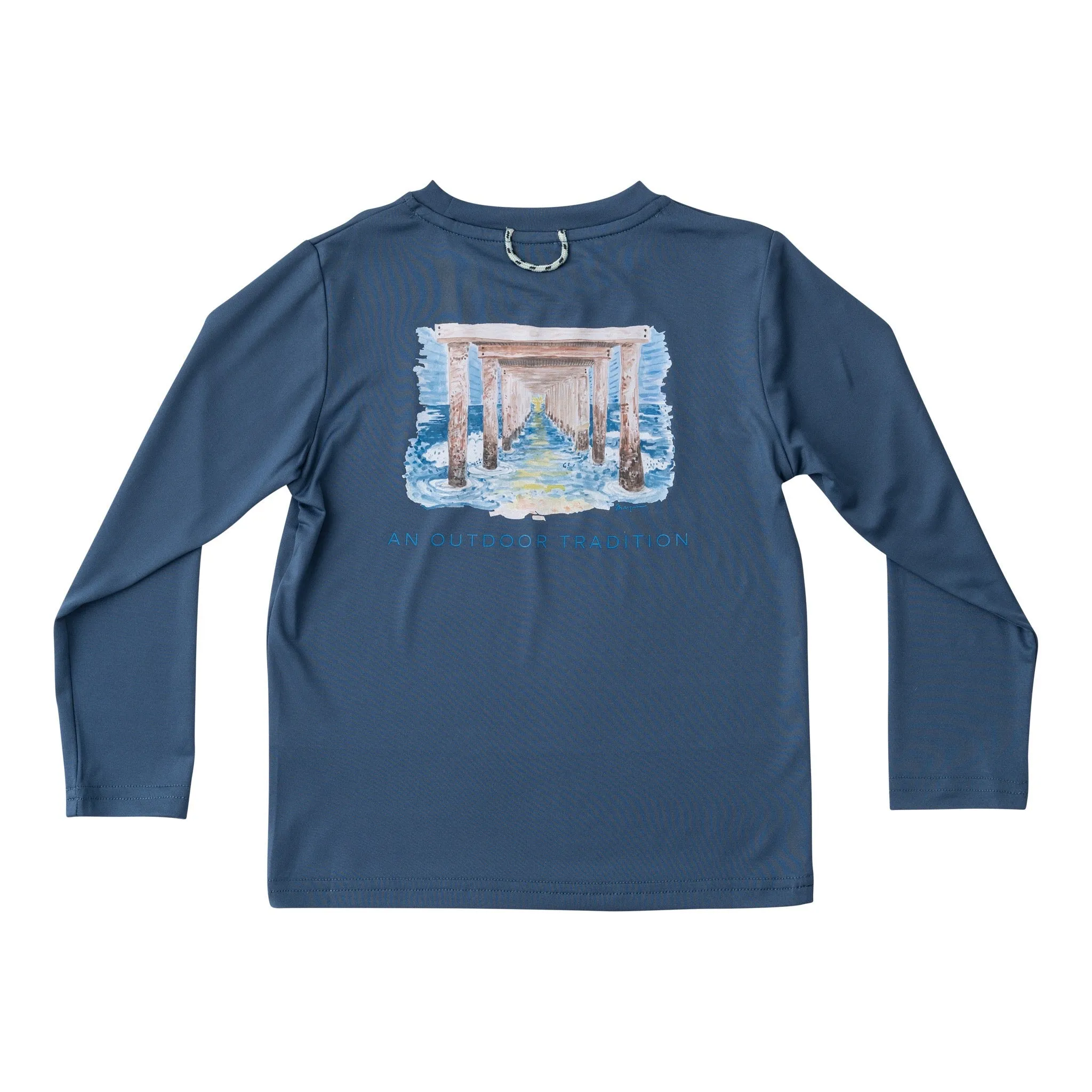 Kid's Pro Performance Long Sleeve Fishing T-shirt with Pier Art