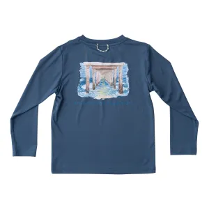 Kid's Pro Performance Long Sleeve Fishing T-shirt with Pier Art