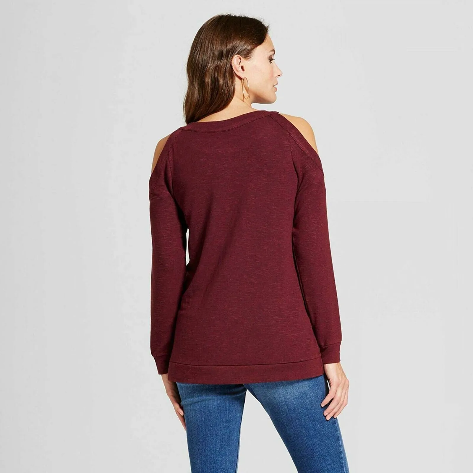 Knox Rose Women's Embellished Cold Shoulder Sweatshirt Burgundy