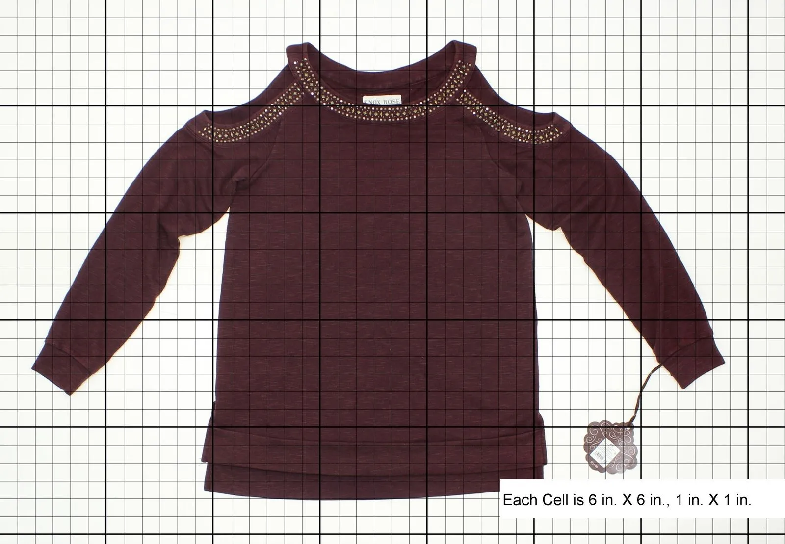 Knox Rose Women's Embellished Cold Shoulder Sweatshirt Burgundy