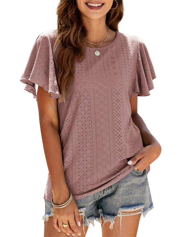 Ladies Summer Loose Ruffle Sleeve T-shirts