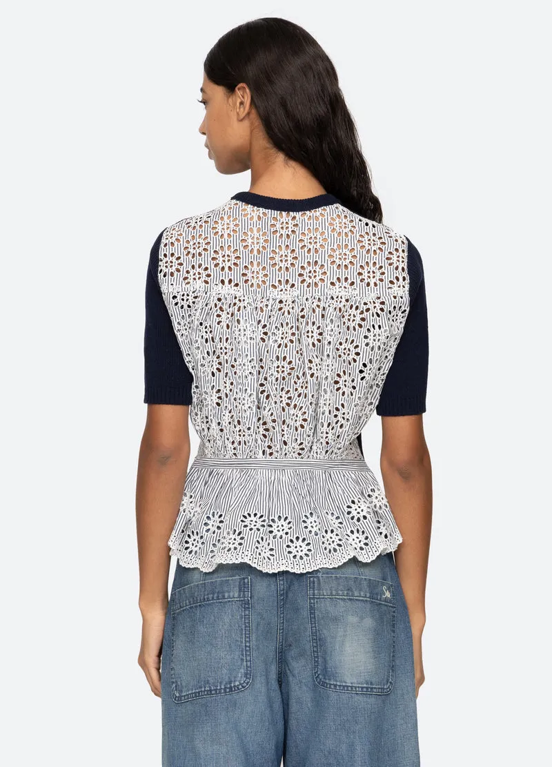 Lennon Embroidery SS Top Navy