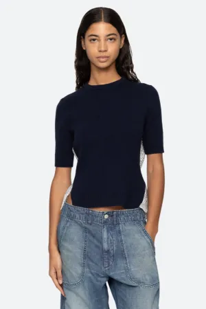 Lennon Embroidery SS Top Navy