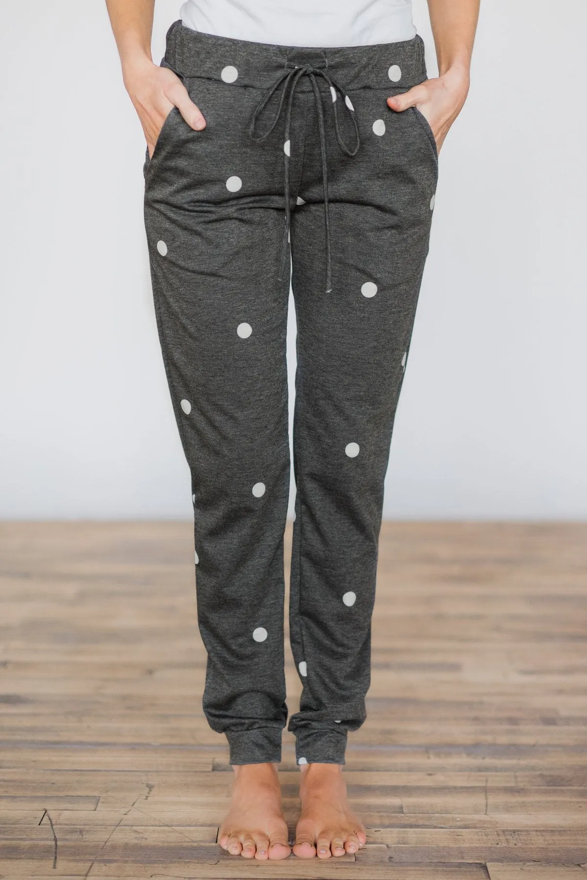 Lounge Joggers ~ Charcoal & Polka Dots
