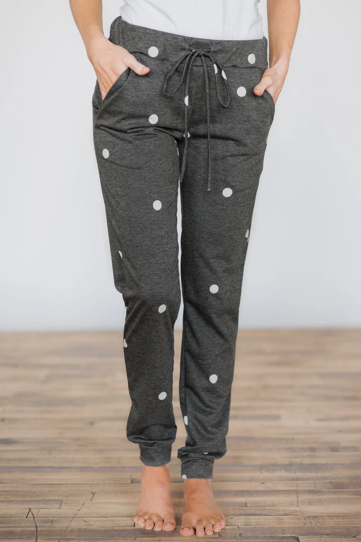 Lounge Joggers ~ Charcoal & Polka Dots