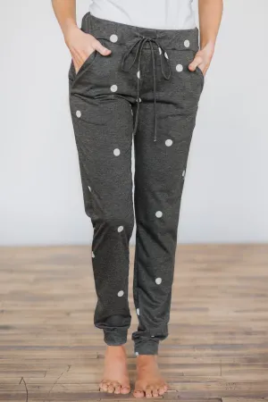 Lounge Joggers ~ Charcoal & Polka Dots