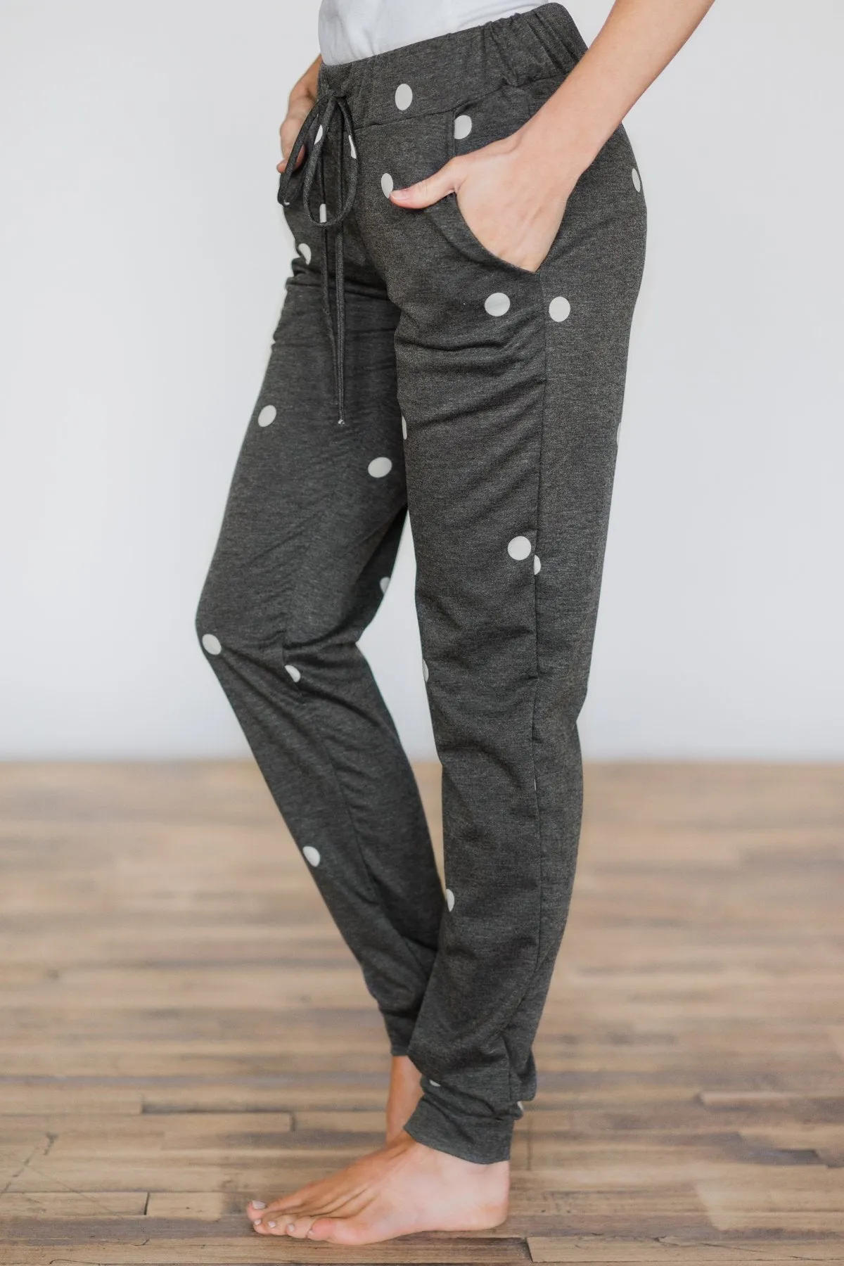Lounge Joggers ~ Charcoal & Polka Dots